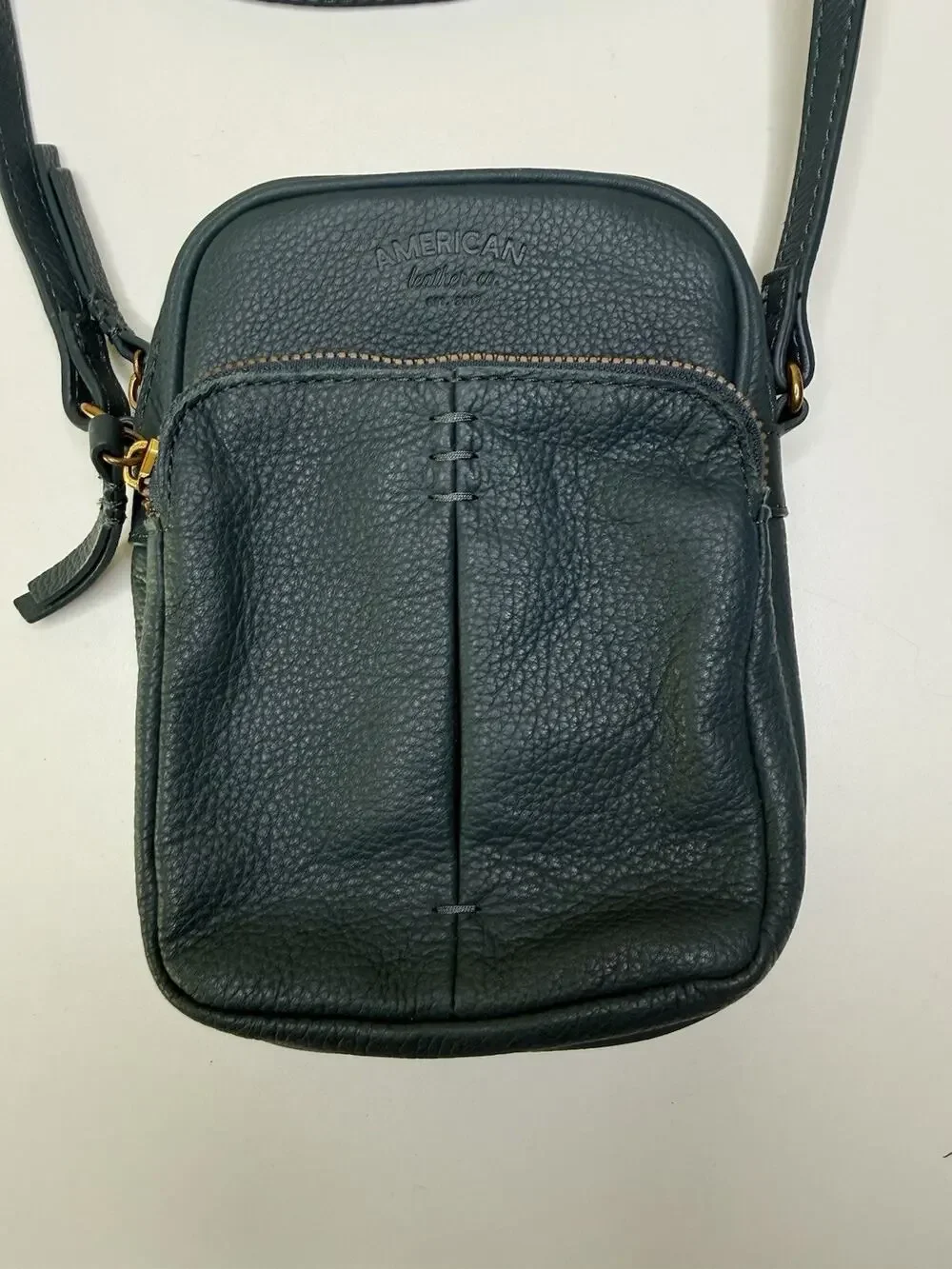 American Leather Co. Cleveland Mini Crossbody Dark Teal Pebbled Leather Zip Bag